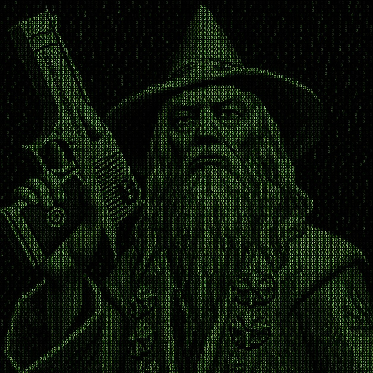 Goblin wizard holding a banana in matrix code rain