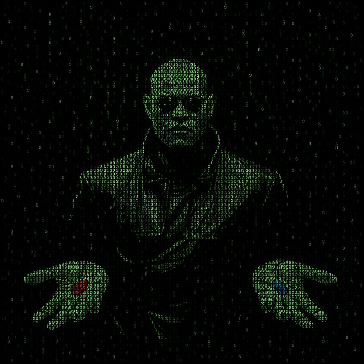 Goblin figure pointing through green code rain
